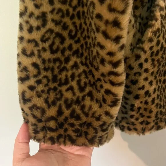 VTG Donnybrook Coat XS Leopard Print Faux Fur Full Zip Hooded Jacket Mob Wife